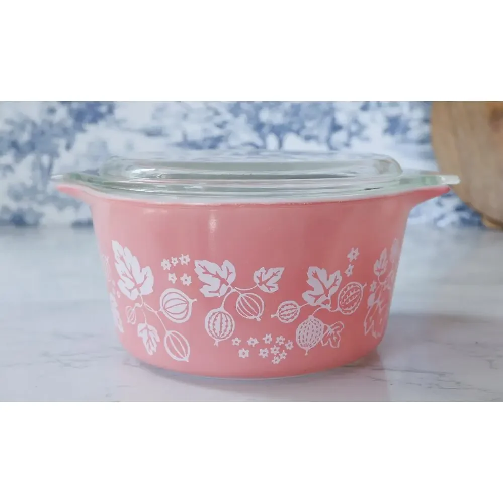 Vintage Pyrex Pink Gooseberry Cinderella Casserole Dish Bowl 471 473 and 1 Lid